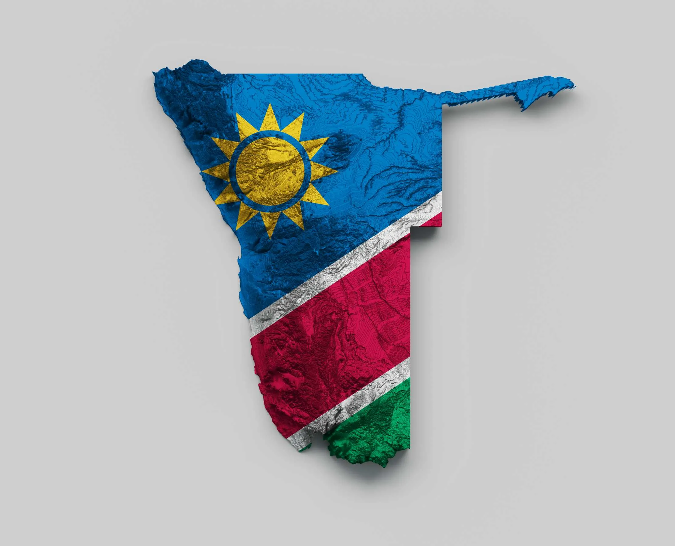 Map of Namibia in the colours of the Namibian flag