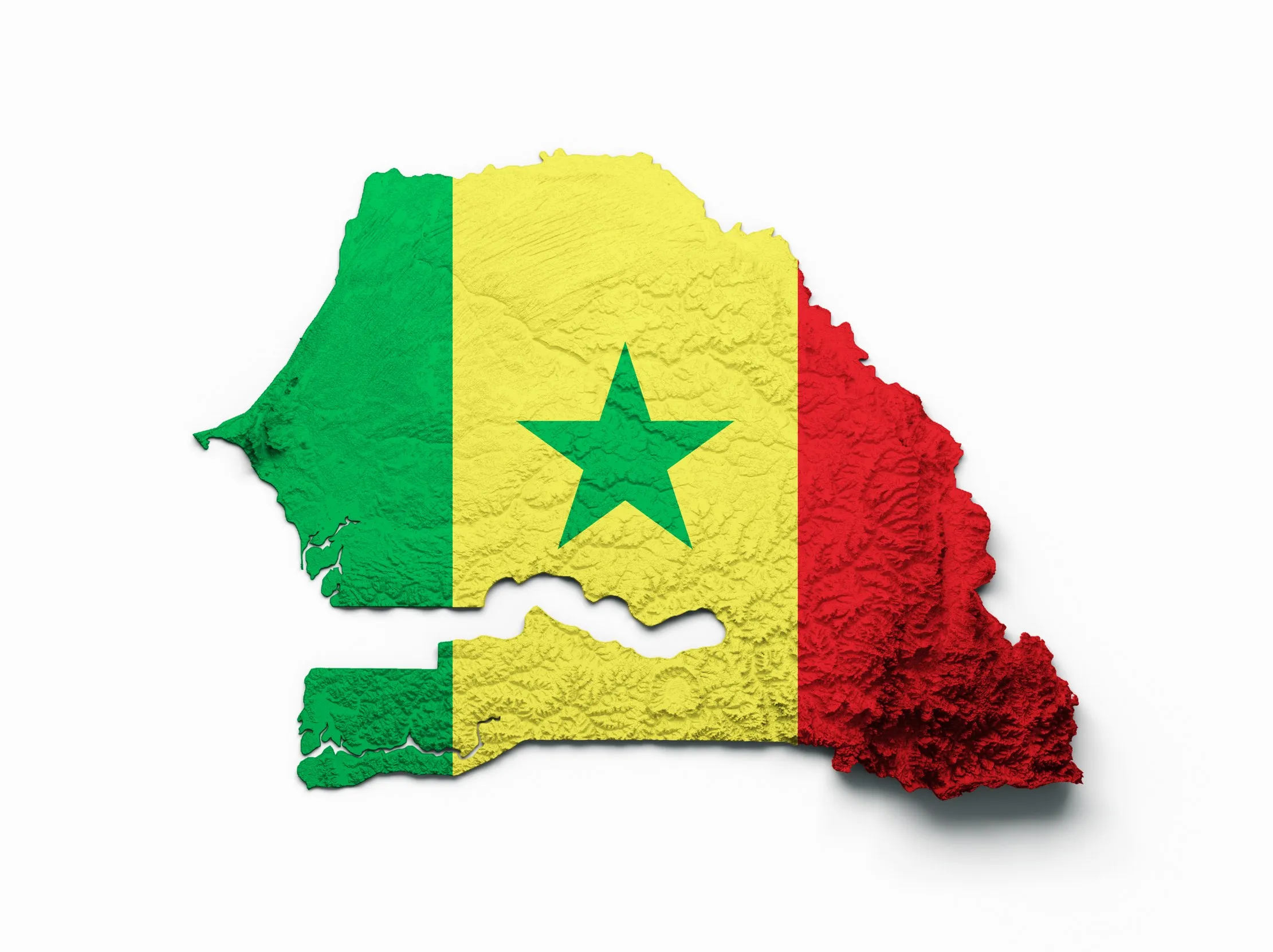 Carte illustrée du Sénégal aux couleurs du drapeau national